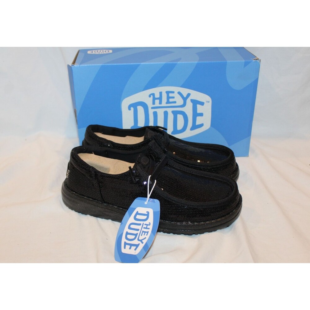 HEY DUDE WENDY FUNK MONO SEQUIN BLACK SLIP ON WOMEN'S SHOES YOUTH 6 WOMEN 7
